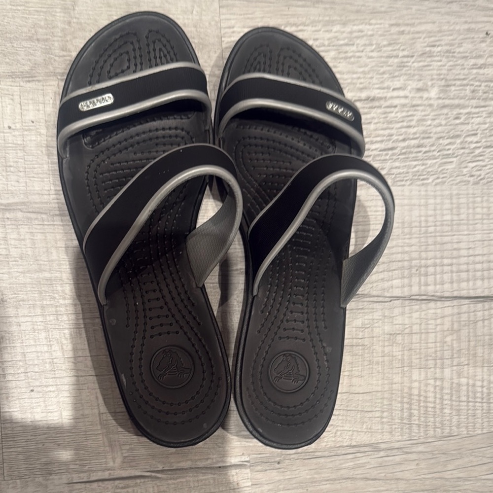 Black and Gray Slide Sandals